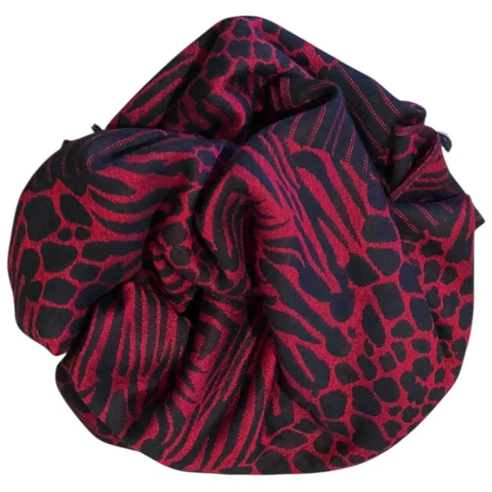 Red Black Animal Print XL Scarf Wrap Maximalist Artsy Bold Layering Lagenlook